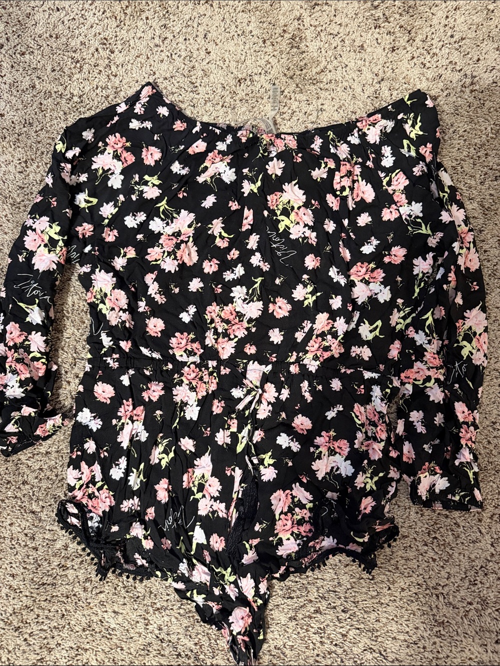Victoria's Secret Black Floral Off-Shoulder Romper